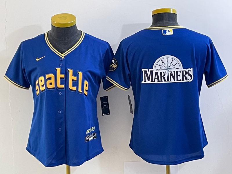 Women's Seattle Mariners Royal 2023 City Connect Team Big Logo Stitched Baseball Jersey(Run Small)